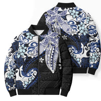 Monstera Plumeria Flowers Blue Bomber Puffer Jacket Polynesian Pattern LT01 - Polynesian Pride
