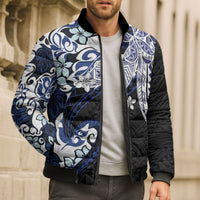 Monstera Plumeria Flowers Blue Bomber Puffer Jacket Polynesian Pattern LT01 - Polynesian Pride