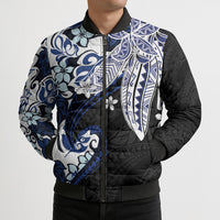 Monstera Plumeria Flowers Blue Bomber Puffer Jacket Polynesian Pattern LT01 - Polynesian Pride