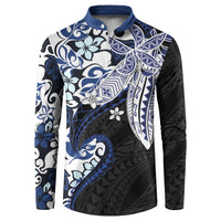 Monstera Plumeria Flowers Blue Button Sweatshirt Polynesian Pattern LT01 Blue - Polynesian Pride