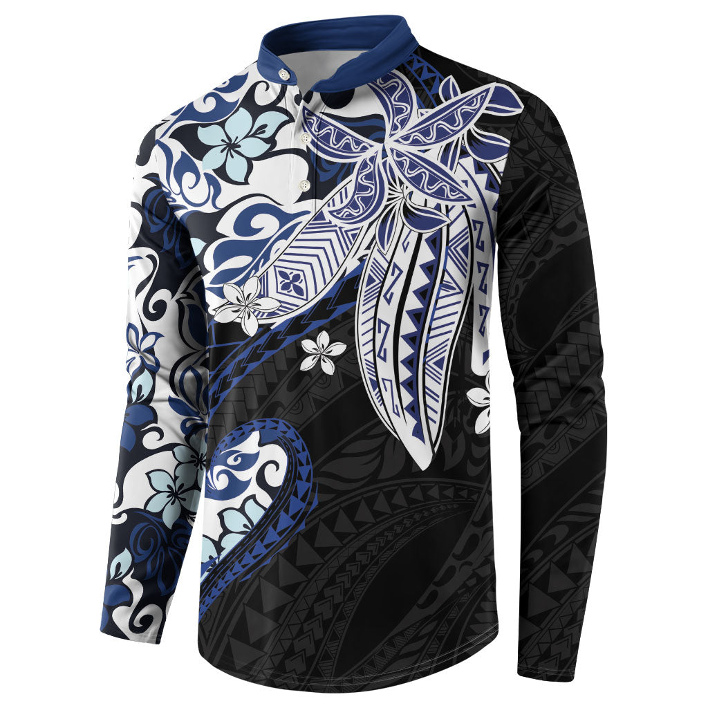 Monstera Plumeria Flowers Blue Button Sweatshirt Polynesian Pattern LT01 - Polynesian Pride