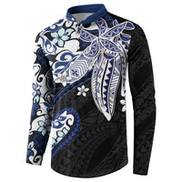 Monstera Plumeria Flowers Blue Button Sweatshirt Polynesian Pattern LT01 - Polynesian Pride