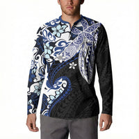 Monstera Plumeria Flowers Blue Button Sweatshirt Polynesian Pattern LT01 - Polynesian Pride