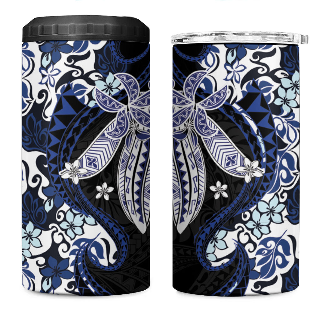 Monstera Plumeria Flowers Blue 4 in 1 Can Cooler Tumbler Polynesian Pattern LT01 One Size: 16 oz Blue - Polynesian Pride