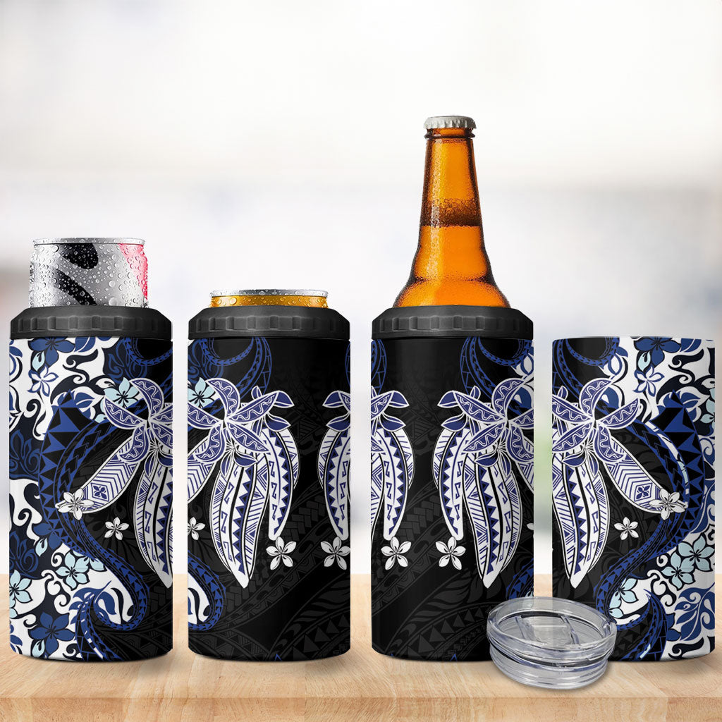 Monstera Plumeria Flowers Blue 4 in 1 Can Cooler Tumbler Polynesian Pattern LT01 - Polynesian Pride