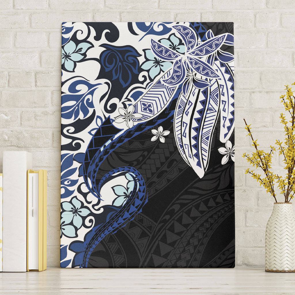 Monstera Plumeria Flowers Blue Canvas Wall Art Polynesian Pattern LT01 Without Frame Blue - Polynesian Pride