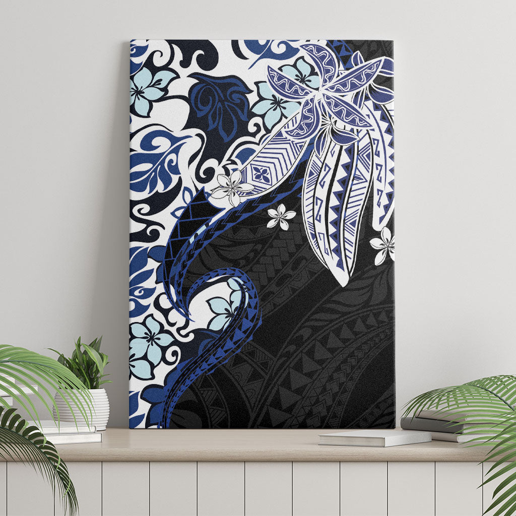 Monstera Plumeria Flowers Blue Canvas Wall Art Polynesian Pattern LT01 - Polynesian Pride