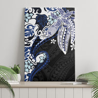 Monstera Plumeria Flowers Blue Canvas Wall Art Polynesian Pattern LT01 - Polynesian Pride