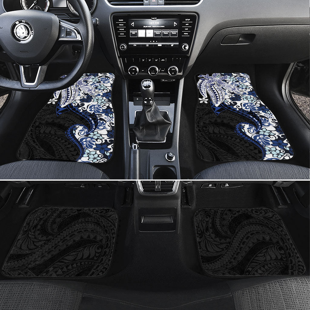 Monstera Plumeria Flowers Blue Car Mats Polynesian Pattern LT01 Set 4pcs Blue - Polynesian Pride