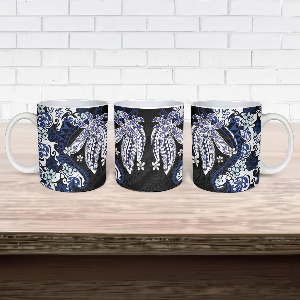 Monstera Plumeria Flowers Blue Ceramic Mug Polynesian Pattern LT01 - Polynesian Pride