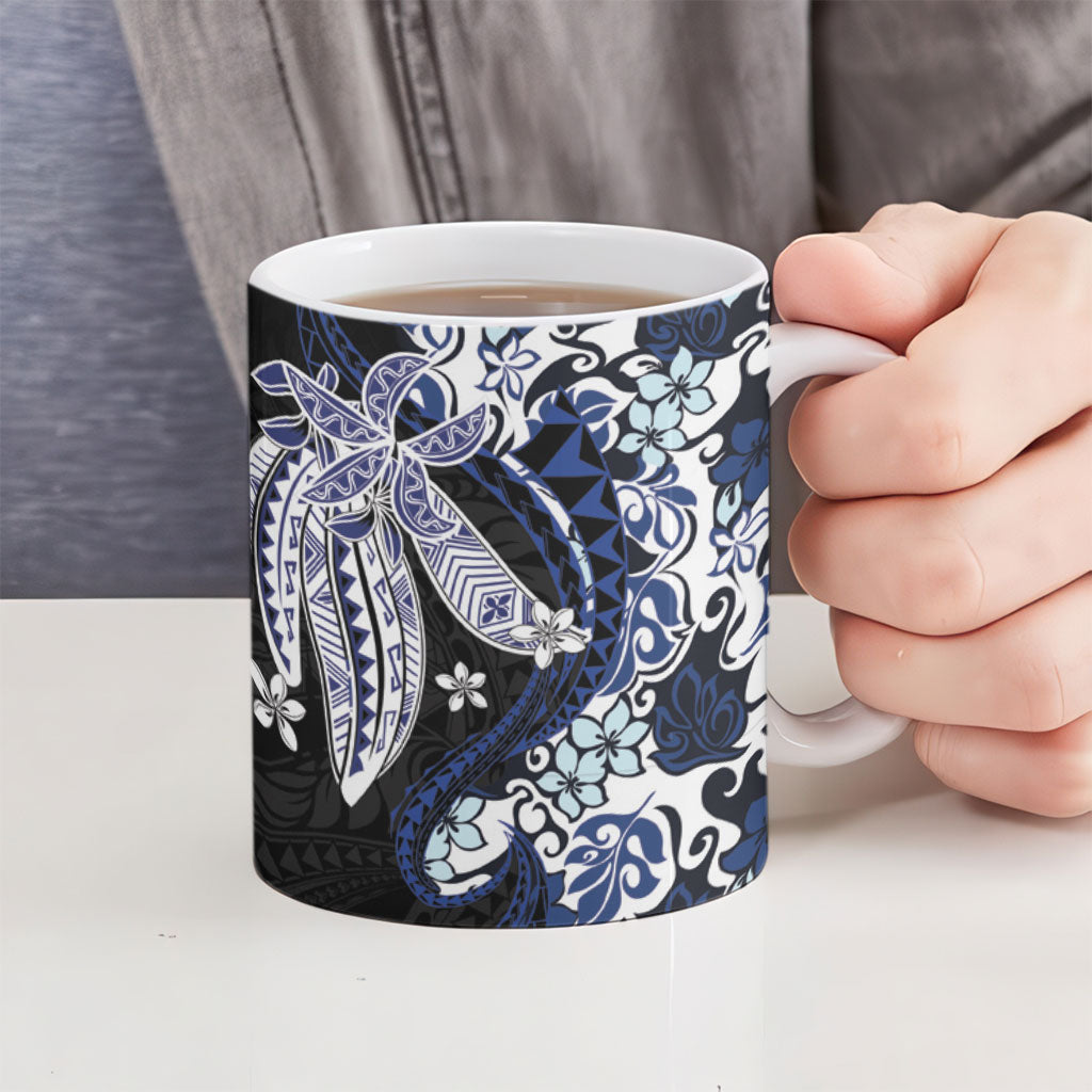 Monstera Plumeria Flowers Blue Ceramic Mug Polynesian Pattern LT01 - Polynesian Pride