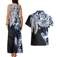 Monstera Plumeria Flowers Blue Couples Matching Tank Maxi Dress and Hawaiian Shirt Polynesian Pattern LT01 - Polynesian Pride