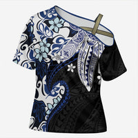 Monstera Plumeria Flowers Blue Cross Shoulder Shirt Polynesian Pattern LT01 Female Blue - Polynesian Pride