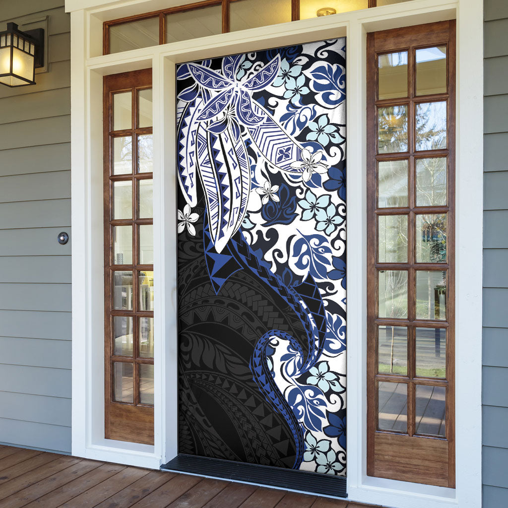 Monstera Plumeria Flowers Blue Door Cover Polynesian Pattern