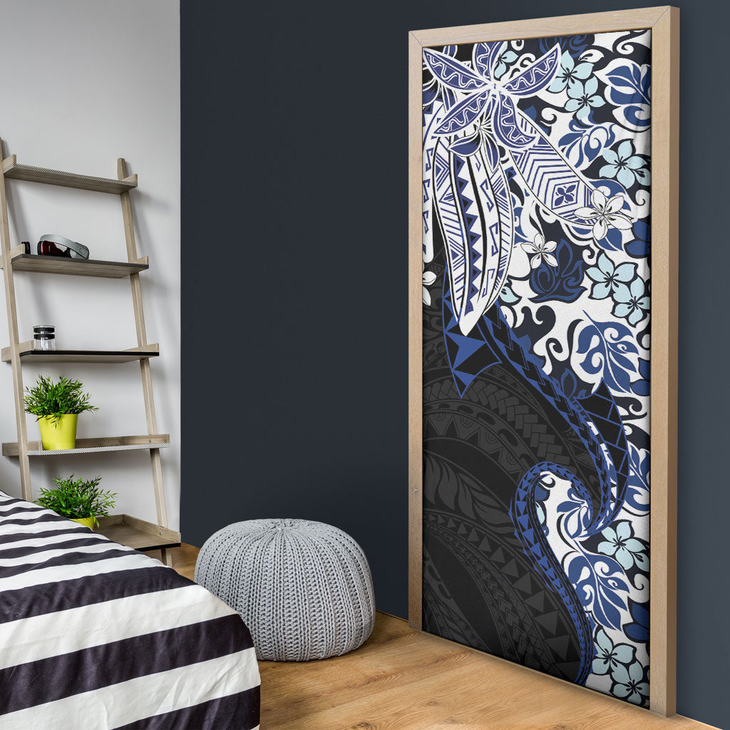 Monstera Plumeria Flowers Blue Door Cover Polynesian Pattern