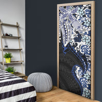 Monstera Plumeria Flowers Blue Door Cover Polynesian Pattern