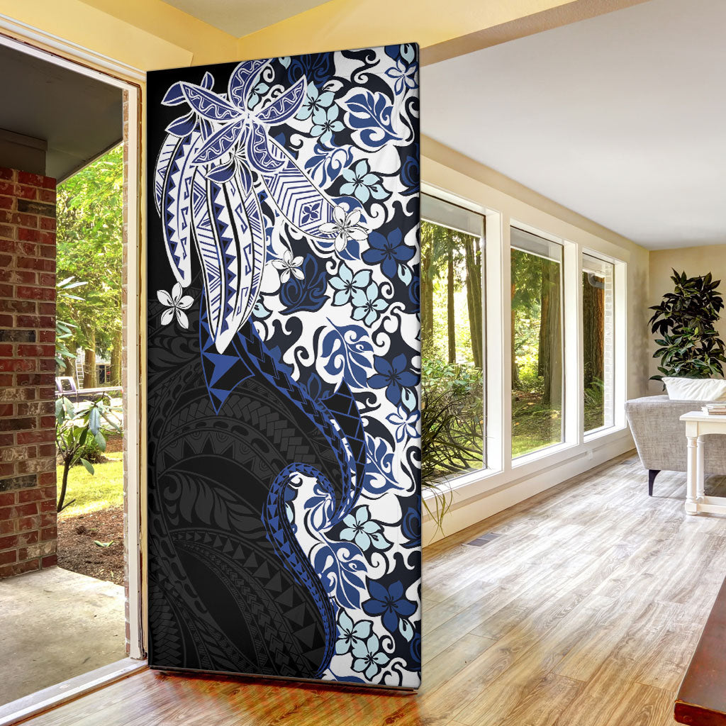 Monstera Plumeria Flowers Blue Door Cover Polynesian Pattern