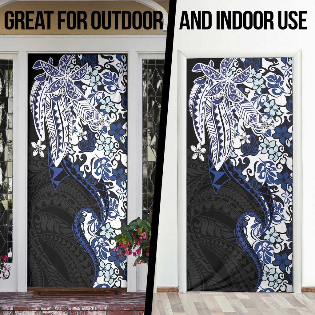 Monstera Plumeria Flowers Blue Door Cover Polynesian Pattern