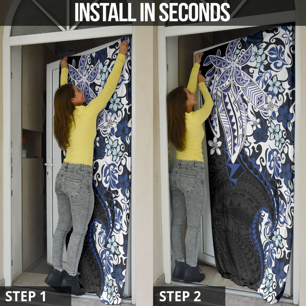 Monstera Plumeria Flowers Blue Door Cover Polynesian Pattern
