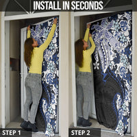 Monstera Plumeria Flowers Blue Door Cover Polynesian Pattern
