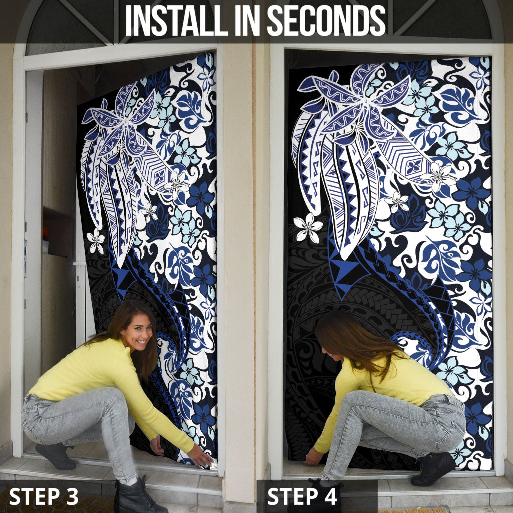 Monstera Plumeria Flowers Blue Door Cover Polynesian Pattern