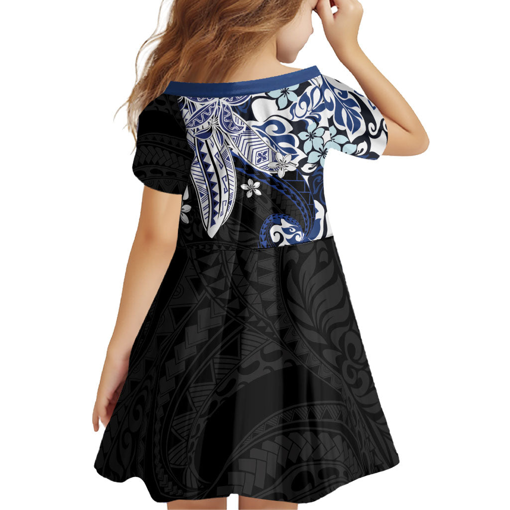 Monstera Plumeria Flowers Blue Family Matching Long Sleeve Bodycon Dress and Hawaiian Shirt Polynesian Pattern