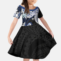 Monstera Plumeria Flowers Blue Family Matching Off The Shoulder Long Sleeve Dress and Hawaiian Shirt Polynesian Pattern