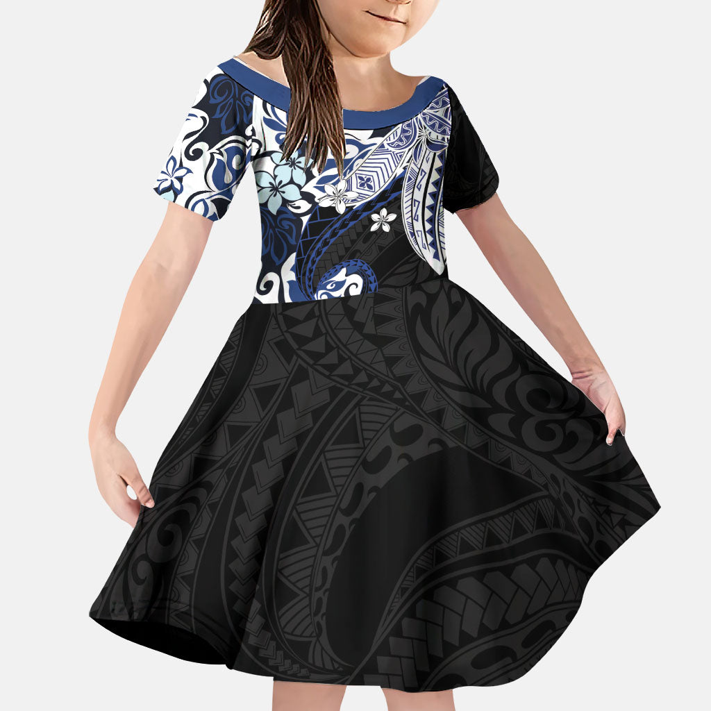 Monstera Plumeria Flowers Blue Family Matching Short Sleeve Bodycon Dress and Hawaiian Shirt Polynesian Pattern