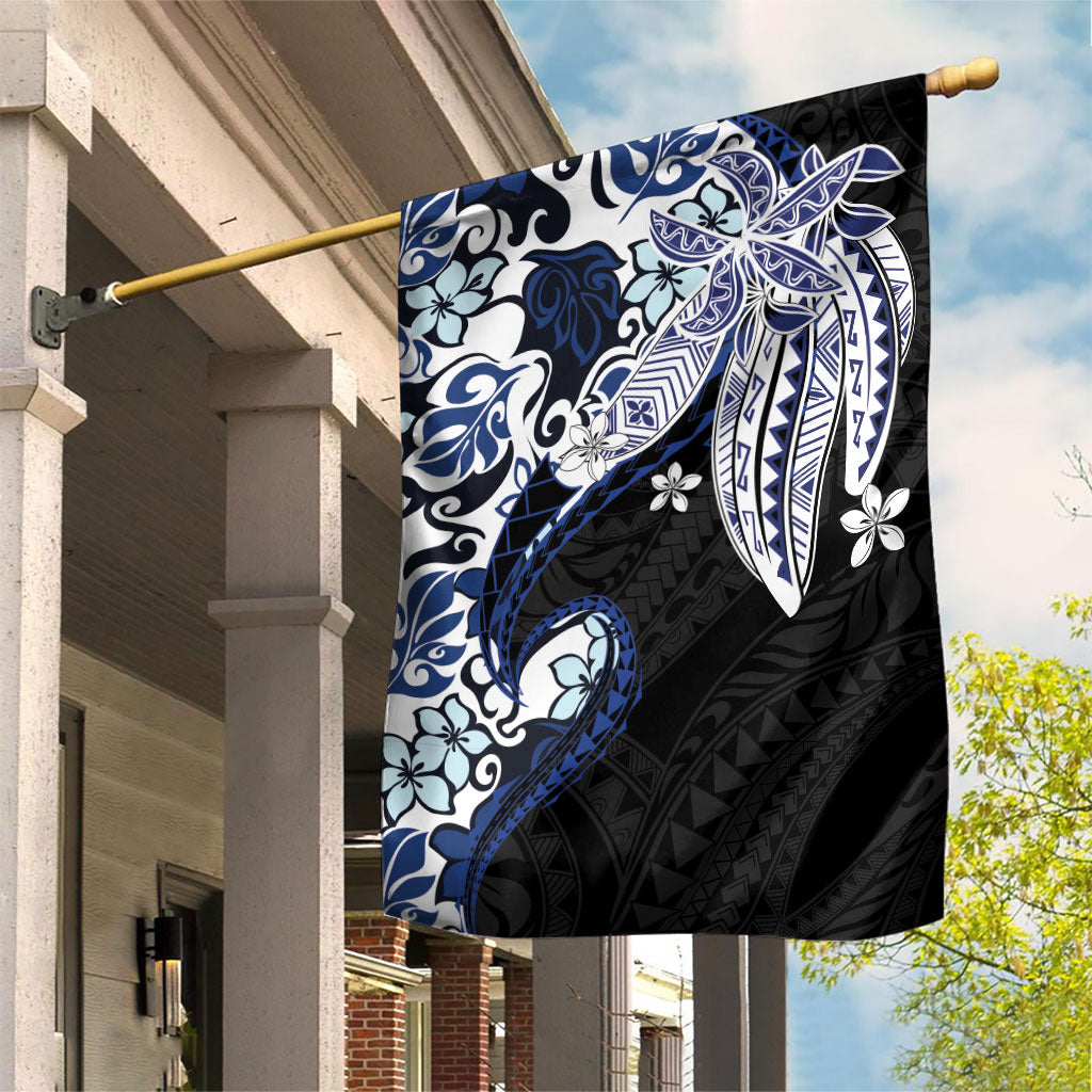 Monstera Plumeria Flowers Blue Garden Flag Polynesian Pattern LT01 House Flag Blue - Polynesian Pride