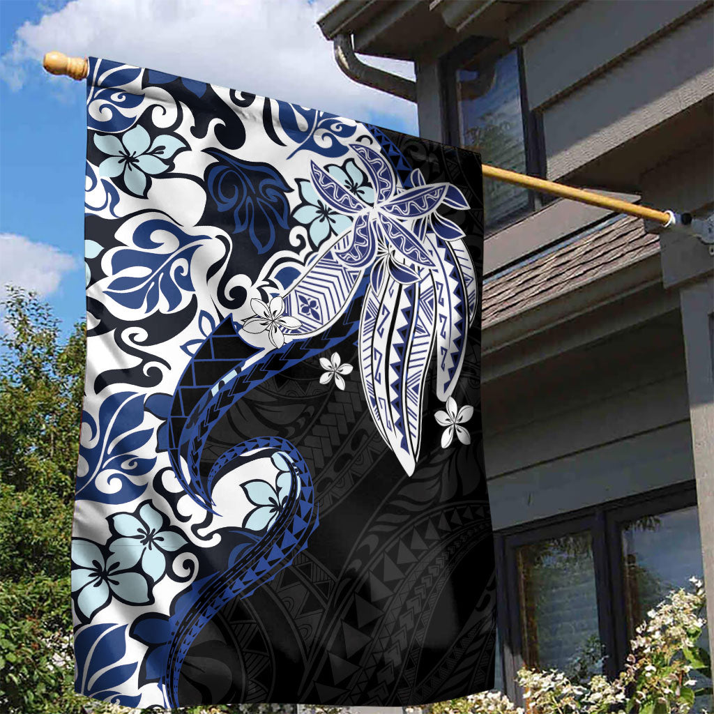 Monstera Plumeria Flowers Blue Garden Flag Polynesian Pattern LT01 - Polynesian Pride