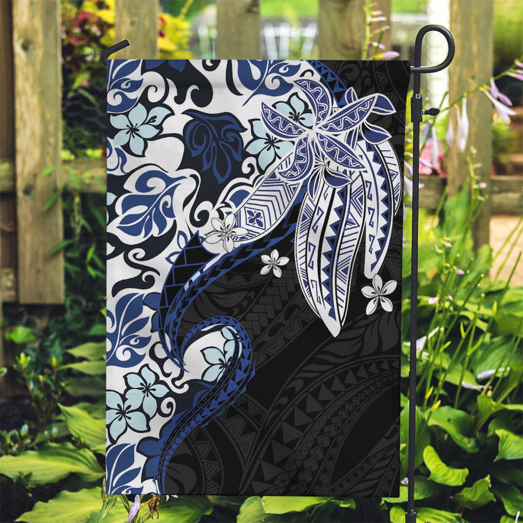 Monstera Plumeria Flowers Blue Garden Flag Polynesian Pattern LT01 Garden Flag Blue - Polynesian Pride