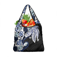 Monstera Plumeria Flowers Blue Grocery Bag Polynesian Pattern LT01 1-pack One Size Blue - Polynesian Pride