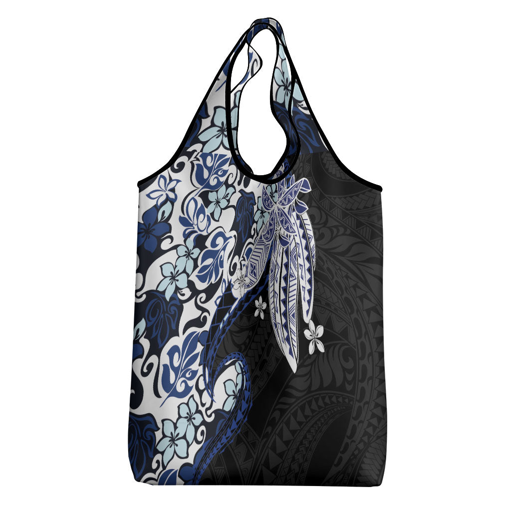 Monstera Plumeria Flowers Blue Grocery Bag Polynesian Pattern LT01 - Polynesian Pride