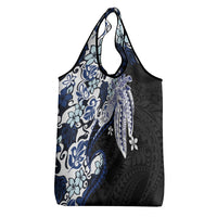 Monstera Plumeria Flowers Blue Grocery Bag Polynesian Pattern LT01 - Polynesian Pride