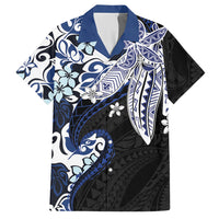 Monstera Plumeria Flowers Blue Hawaiian Shirt Polynesian Pattern