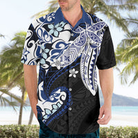 Monstera Plumeria Flowers Blue Hawaiian Shirt Polynesian Pattern