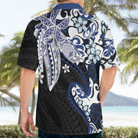 Monstera Plumeria Flowers Blue Hawaiian Shirt Polynesian Pattern
