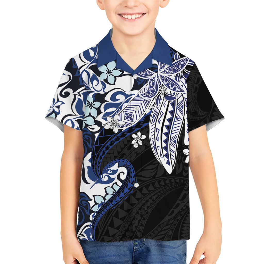 Monstera Plumeria Flowers Blue Hawaiian Shirt Polynesian Pattern