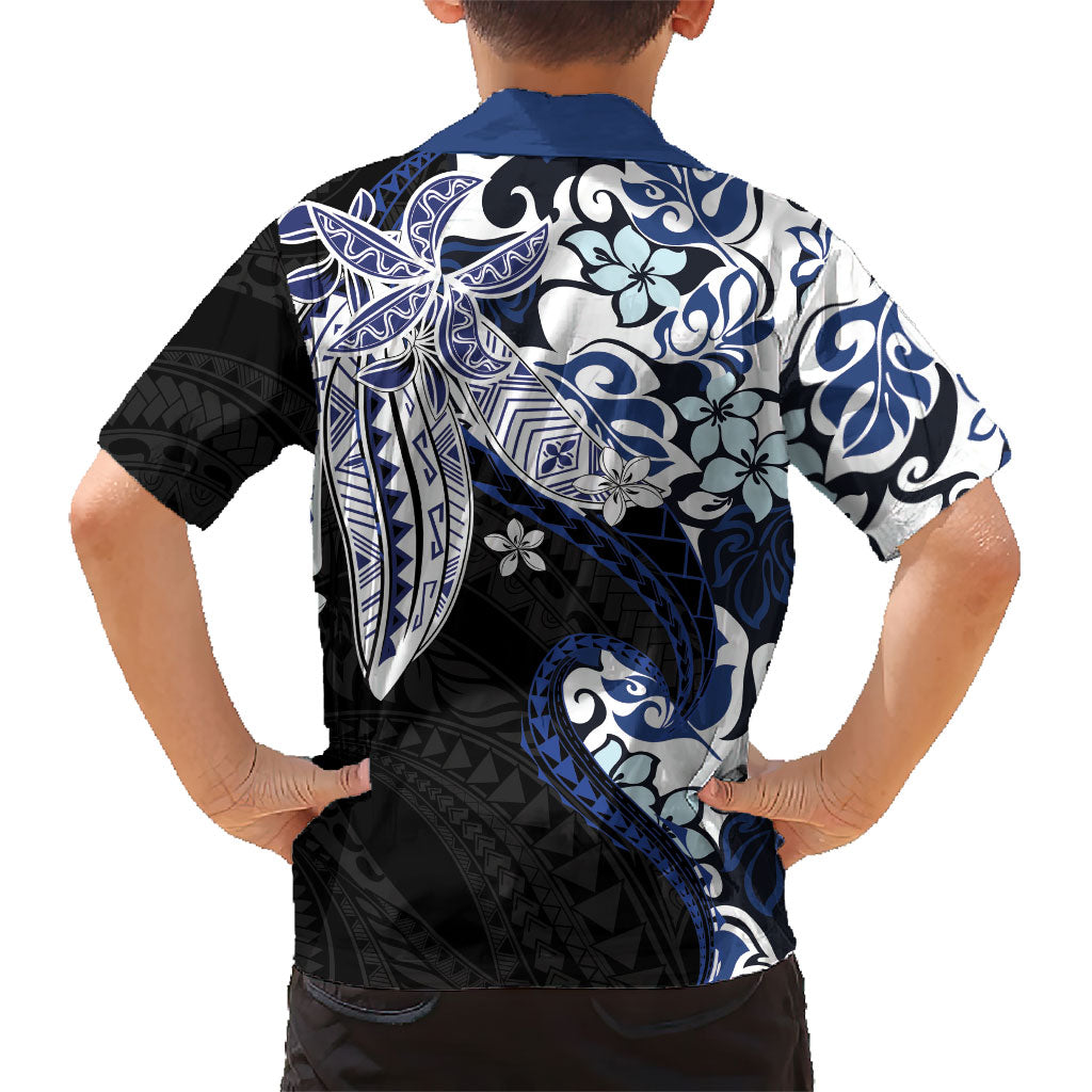 Monstera Plumeria Flowers Blue Hawaiian Shirt Polynesian Pattern