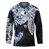 Monstera Plumeria Flowers Blue Hockey Jersey Polynesian Pattern LT01 Unisex Blue - Polynesian Pride