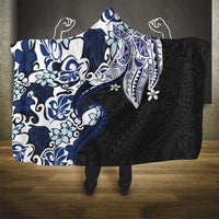 Monstera Plumeria Flowers Blue Hooded Blanket Polynesian Pattern LT01 - Polynesian Pride