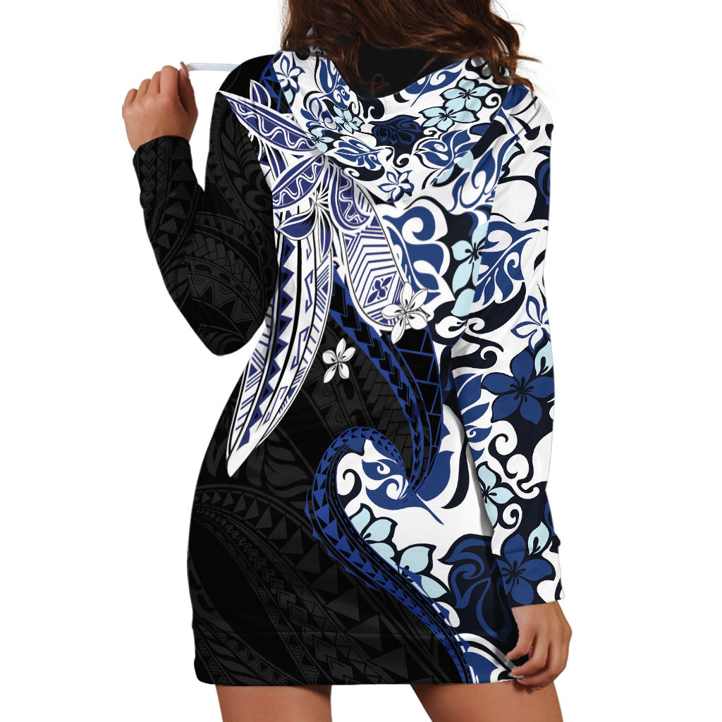 Monstera Plumeria Flowers Blue Hoodie Dress Polynesian Pattern LT01 - Polynesian Pride