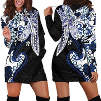 Monstera Plumeria Flowers Blue Hoodie Dress Polynesian Pattern LT01 - Polynesian Pride