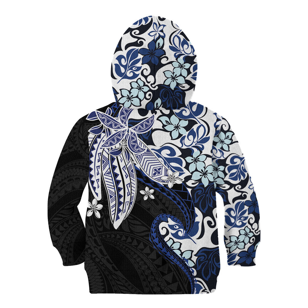 Monstera Plumeria Flowers Blue Kid Hoodie Polynesian Pattern LT01 - Polynesian Pride