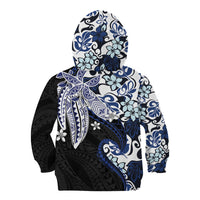 Monstera Plumeria Flowers Blue Kid Hoodie Polynesian Pattern LT01 - Polynesian Pride