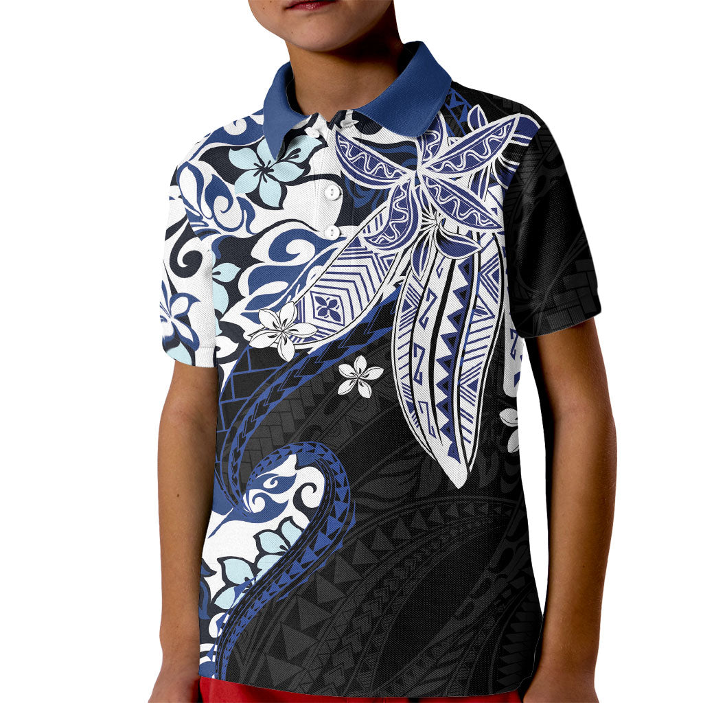 Monstera Plumeria Flowers Blue Kid Polo Shirt Polynesian Pattern LT01 Kid Blue - Polynesian Pride