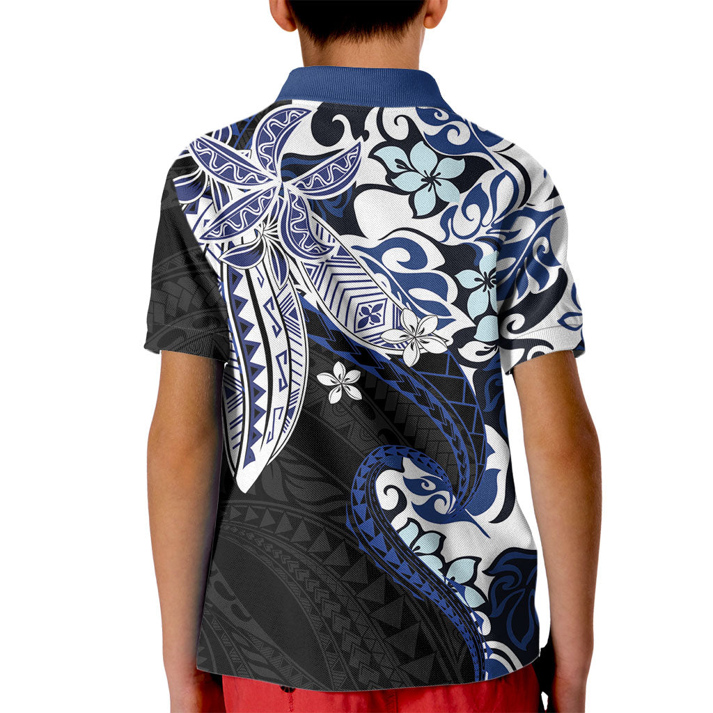 Monstera Plumeria Flowers Blue Kid Polo Shirt Polynesian Pattern LT01 - Polynesian Pride