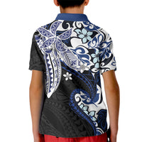 Monstera Plumeria Flowers Blue Kid Polo Shirt Polynesian Pattern LT01 - Polynesian Pride