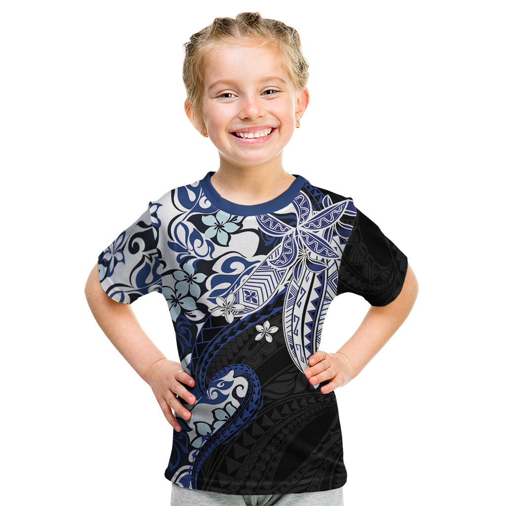 Monstera Plumeria Flowers Blue Kid T Shirt Polynesian Pattern LT01 Blue - Polynesian Pride
