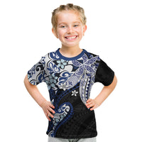 Monstera Plumeria Flowers Blue Kid T Shirt Polynesian Pattern LT01 Blue - Polynesian Pride